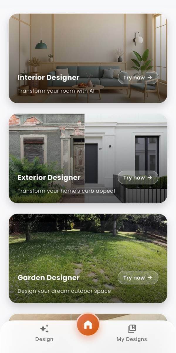 DecorAI app preview showing an AI home visualization